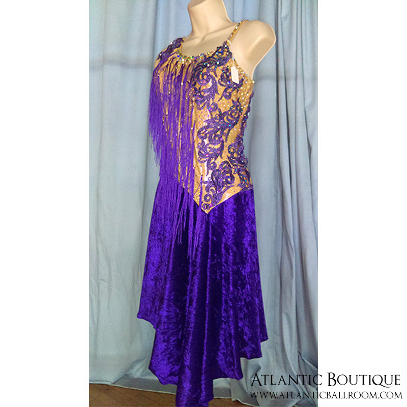 Purple Latin Dress with Lace & Fringe
