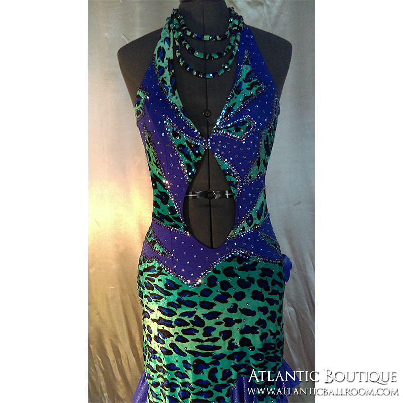 Blue & Green Latin Dress Size 4-6 (Swarovski Crystals)