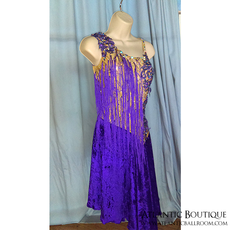 Purple Latin Dress with Lace & Fringe