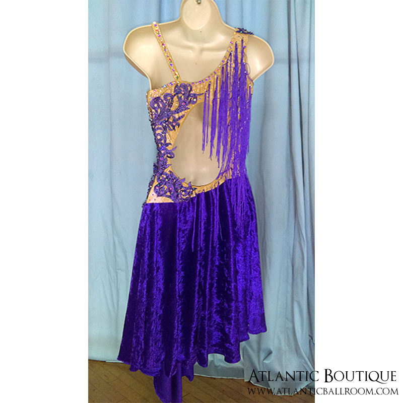 Purple Latin Dress with Lace & Fringe