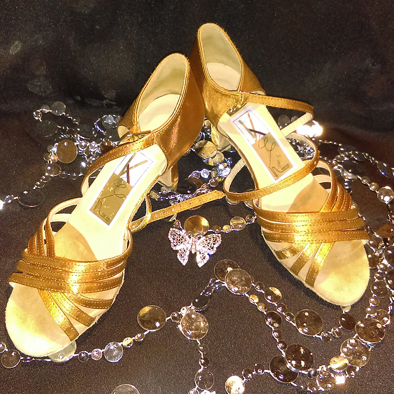 Gold Dance Shoes with Cross Strap