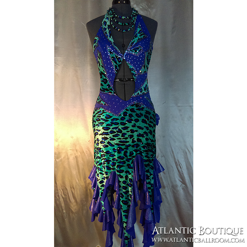 Blue & Green Latin Dress Size 4-6 (Swarovski Crystals)